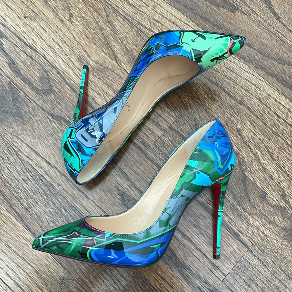 Christian Louboutin Pigalle Follies 100mm Patent Metrograf Pumps in Taiga Green - Picture 4 of 14